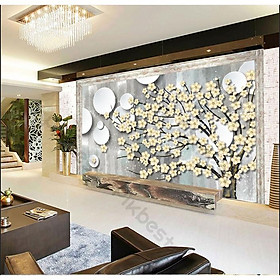 Phong thủy cành hoa mai giàu có, Tranh 3d dán tường hiện đại trang trí phòng khách phòng ngủ(tích hợp sẵn keo) MS1176730
