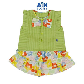 Bộ quần áo Ngắn bé gái họa tiết Nơ Hoa Xanh Cotton - AICDBG5QEEA8 - AIN Closet