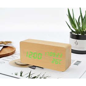 Đồng hồ gỗ LED BEKON hình chữ nhật tiện dụng đo thời gian, ngày tháng, nhiệt độ phòng - Kèm pin