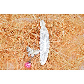 Bookmark Lông vũ kim loại gắn bướm hoa sáng tạo gắn quả cầu trang trí