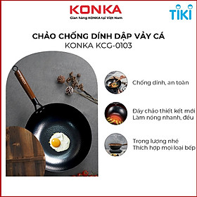 Chảo Chống Dính Mẫu Mới Chảo thép tôi vân vảy cá, chống dính chống mài mòn, tay cầm gỗ, nắp gỗ-Hàng nhập khẩu