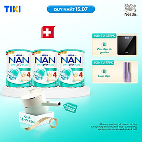 Bộ 3 lon Sữa bột NAN OPTIPRO PLUS 4 Nestle Bé 2-6 tuổi 800g/lon giúp tiêu hóa tốt (Bé 2-6 tuổi) - Tặng Nồi đa năng Gaabor