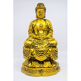Tượng Phật Tổ Như Lai ngồi thiền tòa sen bằng đá sơn vàng cao 23cm
