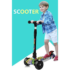 Xe Trượt Scooter 3 Bánh Cho Bé Họa Tiết Graffiti Đẹp Mắt Có Nhạc Bánh PU