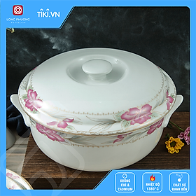 Mua Tô sứ có nắp đậy   thố sứ có nắp gốm sứ   thố sứ decor hoa dây   Âu 2 tai có nắp sứ Long Phương  Âu 2 tai có nắp hoa dây hồng