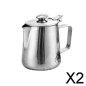 2xStainless Steel Coffee Pitcher Craft Latte Milk Frothing Jug with Lid 600ml