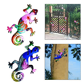 Metal Gecko Wall Art Lizard Sculpture Figurine Outdoor Porch Living Room