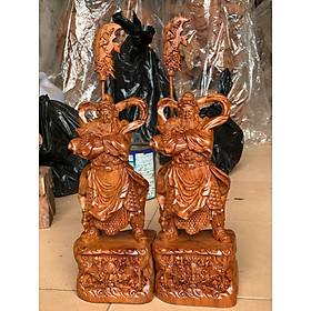 Tượng quan công khoanh tay đứng trên đầu hổ phù bằng gỗ hương đá kt cao 50×18×15cm