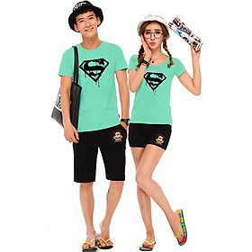 Bộ Áo Thun Đôi Nam Nữ Siêu Nhân Màu Xanh Ngọc - M