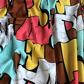 Vải lụa Nhật 100D mềm mịn co giãn họa tiết chữ sang chảnh nhiều màu