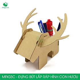 MFK03C - Đựng bút lắp ráp hình con hươu, đồ đựng bút hình thú bằng giấy carton siêu cứng