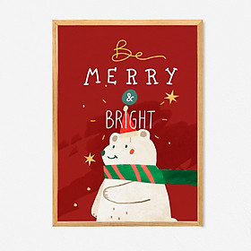 Tranh quà tặng Giáng Sinh trang trí khung kính gỗ sồi treo tường cao cấp" Be Merry And Bright "
