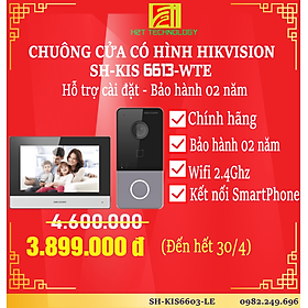 Chuông cửa có hình Hikivision SH-KIS6613-WTE, màn hình Wifi 7", nút ấn Camera Wifi 2MP,  kết nối Smartphone- Hàng Chính hãng-BH 24T