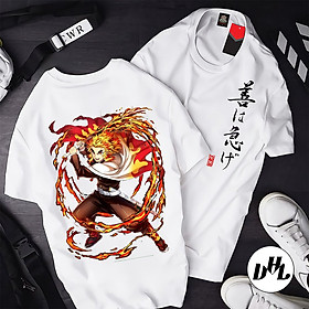 Áo thun trắng Anime, Manga Thanh g diệt quỷ Viêm trụ chim lửa, Unisex Nam Nữ có Size áo từ 25-95kg