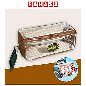 Bóp Viết Trong Suốt Caro Kèm Túi Mini - Yescholar 9357 - Màu Nâu
