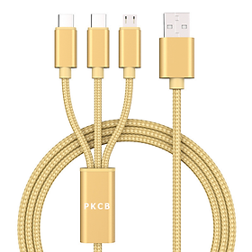 Cáp sạc 3 đầu 3 trong 1 bọc dù cao cấp Hàng chính hãng PKCB - Vàng