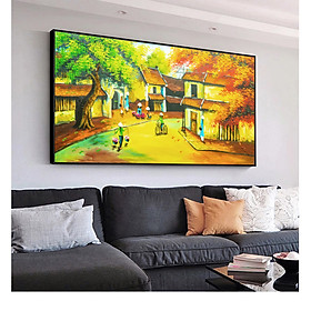 Tranh lụa Màu nước Phong cảnh Hà Nội xưa cao cấp Trang trí Phòng khách. , Khung hợp nhôm chống ẩm, bền, đẹp, nhiều kích thước. Phù hợp nhiều không gian sang trọng
