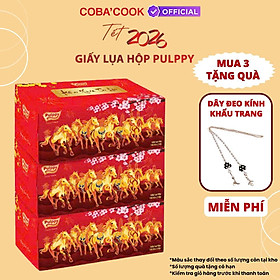 Pulppy Hộp Khăn Giấy Tết Bính Ngọ 3 Lớp Siêu Dày Dai Đỏ May Mắn 2026