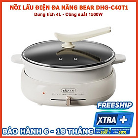 Nồi lẩu điện đa năng Bear 4L 1500W, nồi lẩu nướng đa năng 3in1, Anh Lam Store - Hàng chính hãng