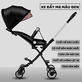 Xe đẩy gấp gọn hai chiều M8, ghế tựa lưng và tay đẩy có thể nâng hạ - Màu Đen