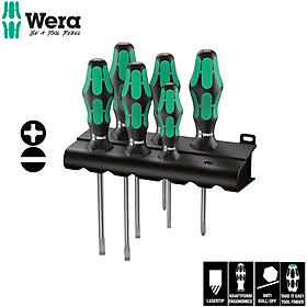 Bộ tua vít kỹ thuật Wera 05105650001 334/6 Rack screwdriver dòng lasertip gồm 6 cái kèm giá treo nhựa