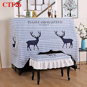 Khăn phủ đàn PIANO CÁT TƯỜNG,CTF26 in họa tiết chú hươu tuần lộc may mắn, giúp trang trí và bảo vệ đàn tối đa x bộ gồm khăn phủ toàn đàn và khăn phủ nóc đàn piano