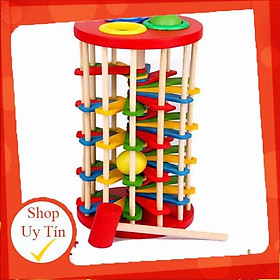 Bộ đồ chơi Đập Bóng Lốc Xoáy bậc thang zic zac nhiều màu vui nhộn, hấp dẫn cho bé, Đồ Chơi Gỗ - An Toàn - Thông Minh