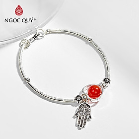 Vòng tay 1 hạt đá thiên nhiên phối charm bàn tay hamsa bạc - Ngọc Quý Gemstones