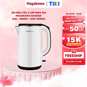 Ấm siêu tốc 2 lớp inox 304 Nagakawa NAG0321 (1,8L - 1800W) - Hàng chính hãng