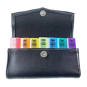 21 Grids Weekly Pill Organizer Travel Fish Oil Container with PU Leather Bag