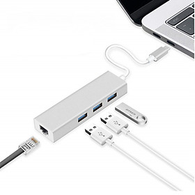 Hình ảnh Hub Adapter chuyển đổi Type c sang 3 cổng USB 3.0 và cổng LAN RJ45 vỏ nhôm