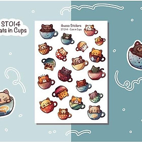 Sticker tự thiết kế - sticker sheet cats in caps - hình dán sổ, nhật kí bullet journal - unim043