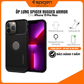 Ốp lưng Spigen Rugged Armor Matte Black cho iPhone 13 Pro Max - Thiết kế nhỏ nhẹ, chống sốc, chống bẩn, viền camera cao - Hàng chính hãng