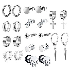 22x Cross Dangle Earrings Punk Stud Earrings Set for Men Women Unisex Travel