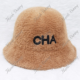Nón bucket cúp lông xù thêu chữ CHA, vành rộng 5cm, chất liệu lông xù mềm mại, thời trang