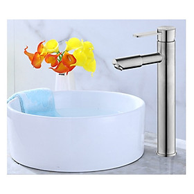 Vòi Lavabo nóng lạnh trụ tròn chân cao - vòi thẳng đầu xoay 360 SUS304 + 2 dây cấp