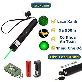 Đèn laser - bút laze lazer 303 tia xanh cực sáng công suất lớn chiếu xa 3km, có khóa an toàn, tặng kèm pin sạc 18650