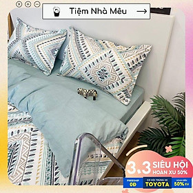 Bộ Vỏ Chăn Ga Gối Cotton 3Dm6/m8/2m -Tiệm Nhà Mêu Set 4 Món Thổ Cẩm Xanh 2 Vỏ gối ,drap , vỏ chăn Vintage Cổ Điển
