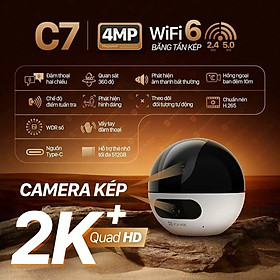 Camera Wifi Ezviz C7 2 Mắt 8M Quay Quét 360 độ, cảnh báo, phát hiện chuyển động, chống bụi, ban đêm có màu - hàng chính hãng