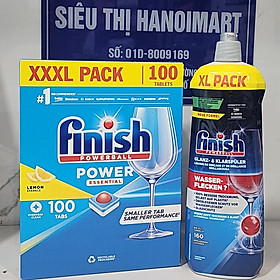 Combo Dầu làm bóng finish 750ml+Viên rửa bát Finish All in one 90v hương chanh dùng cho Máy rửa bát