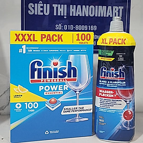 Combo Dầu làm bóng finish 750ml+Viên rửa bát Finish All in one 100v dùng cho Máy rửa bát