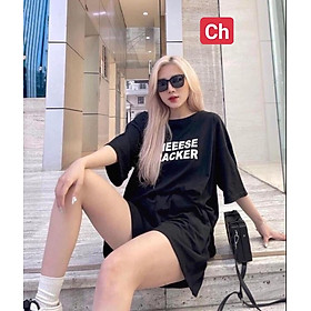 Sét Thun Cộc Tay Nữ In Chữ Trắng 5D Hàng Cao Cấp