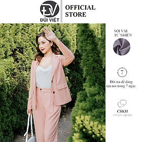 Hình ảnh Áo vest blazer Linen nữ tay dài ve vuông túi bổ nắp trẻ trung nữ tính, chất vải Linen bột Đũi Việt DV08