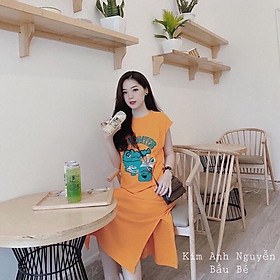váy suông nữ,váy suông dáng dài in hình cá sấu chất cotton ngộ nghĩnh