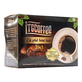 Cà phê hòa tan ITGCOFFEE 2in1 - Cà phê đen, uống nóng/lạnh, có đường - Hộp 15 gói x 16g - Hương mạnh mẽ, vị đậm đà chuẩn gu Việt