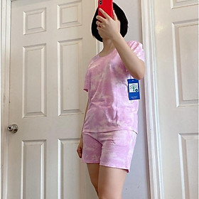 Bộ đùi cộc tay cho mẹ và bé lớn màu loang tím