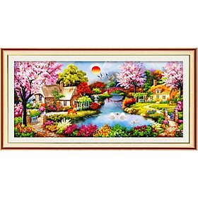 tranh đính đá mùa xuân ấm áp 120x65cm tự đính