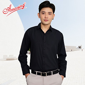 Áo sơ mi nam form body slim fit,  phong cách Hàn, không túi, vải màu trơn Bamboo mượt mát, hiệu Amazing