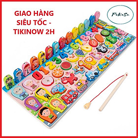 Bộ Đồ Chơi Gỗ Xếp Khối, Giáo Cụ Montessori Ghép chữ, Ghép số, Câu Cá