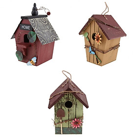 3PC Handmade Decorative Bird House Hanging House Bird Feeder with Cord
